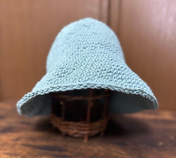 035 春夏 クラッシャーハット バケットハット ターコイズグリーン コットン ハンドメイド