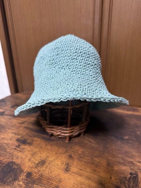 029 春夏 クラッシャーハット バケットハット ターコイズグリーン コットン ハンドメイド