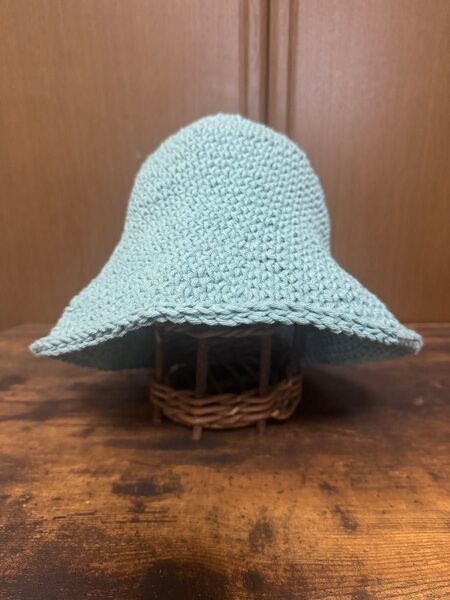 037 春夏 クラッシャーハット バケットハット ターコイズグリーン コットン ハンドメイド