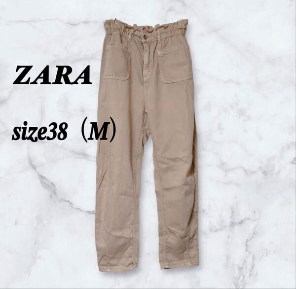 ZARA ピンクベージュ デニム生地パンツ size38(M) ウエストゴム
