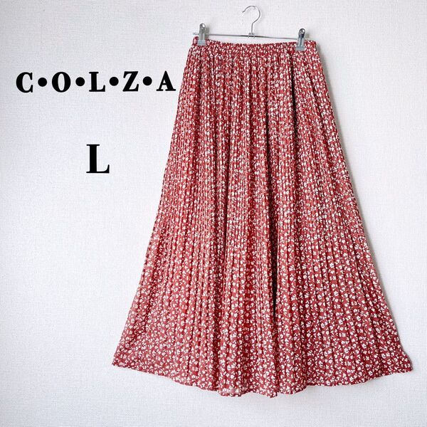 美品 C.O.L.Z.A 花柄シフォンプリーツロングスカート ブラウン L