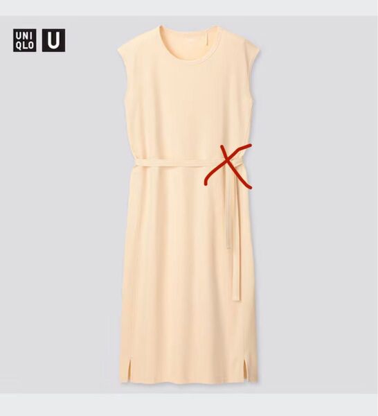 ユニクロ UNIQLO ユー U クルーネック ワンピース (ノースリーブ)綿 コットン オフホワイト色 Sサイズ
