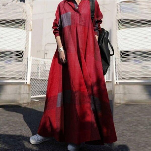ワンピース ロングワンピース シャツワンピース 長袖 ロング カジュアル マキシ丈 体型カバー ゆったり
