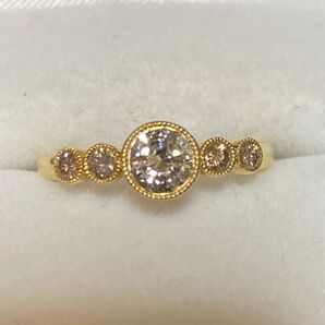 値下げ! K18 イエローゴールド ダイヤモンド 0.343ct 0.177ct リング 約12号 ミル打ち D合計0.52ct