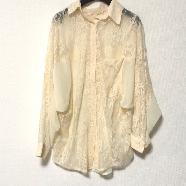 MURUA ムルーア レース シフォン シャツ オーバーサイズ ベージュ