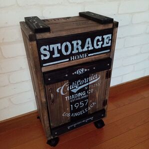 【ハンドメイド】キャスター付き男前キャビネットワゴン サイドテーブル 収納棚