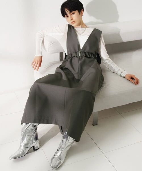【美品】 ADAM ET ROPE' FEMME Vネックコクーンワンピース グレー