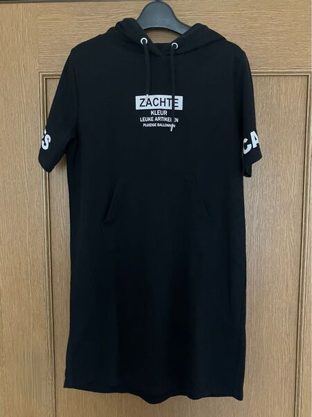 パーカー 半袖 黒 ブラック 半袖パーカー ワンピース 150 キッズ