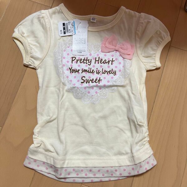 新品タグ付き トップス 半袖シャツ Tシャツ 100 子供服 キッズ 女の子 リボン ドット