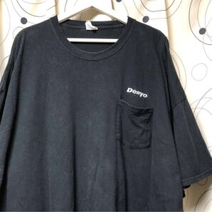 ★US古着★ Denyo 企業Tシャツ半袖 ブラック コットン100% 大きいサイズ ポケット付き ロゴ刺繍