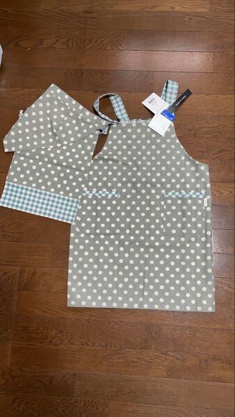 子供用 エプロン 水玉 巾着・三角巾付き 130cm