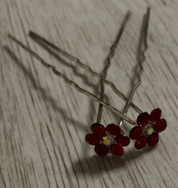 【同時購入値引き商品⑦】かんざし 簪 二股 花 赤 ヘアアクセサリー 浴衣 着物