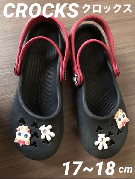 used クロックス CROCKS 黒 赤 ブラック 17.5 18 ストラップ サンダル Disney ディズニー ジビッツ