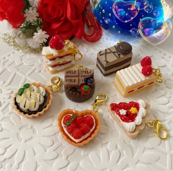 ケーキ,タルト・ミルフィーユ チャーム【7点set】フェイクスイーツ,ミニチュア②ハンドメイド・アクセサリー・ミニチュア