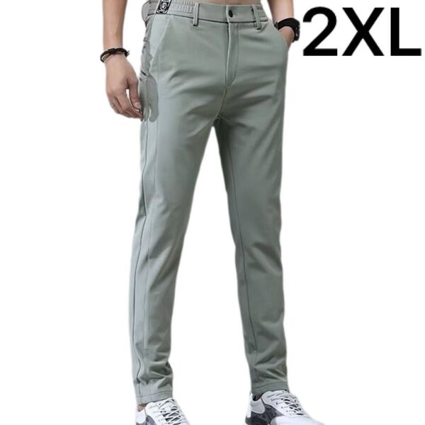 メンズ パンツ ライトグリーン 2XL アイスシルク ストレッチ 高品質 オフィスカジュアル 人気 ゴルフ スポーツ 登山 釣り