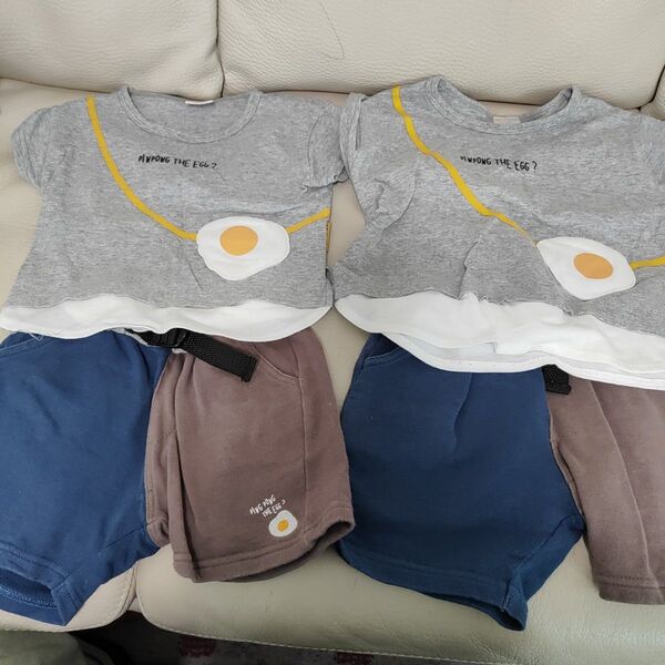 卵プリントTシャツとショートパンツセット 100