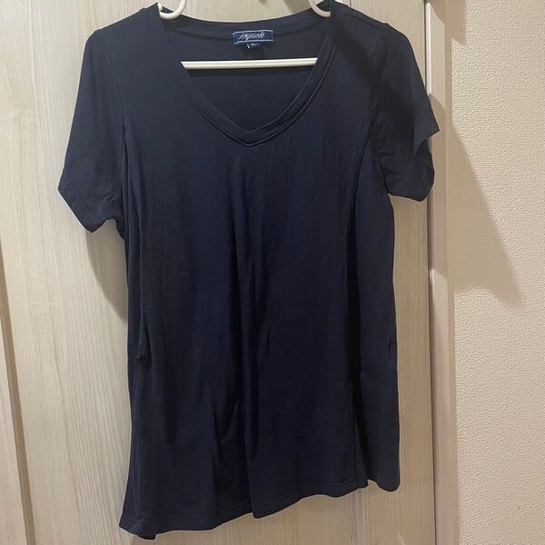 マタニティ VネックTシャツ ネイビー Lサイズ
