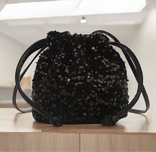 【新品未使用】スパンコール キラキラ 巾着 ショルダーバッグ 結婚式 ポーチ 2way ミニバッグ 母の日 お揃い プレゼント