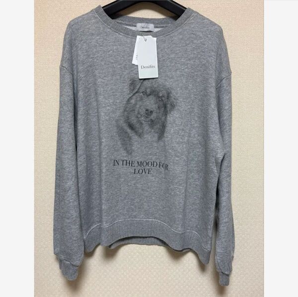 Denifits スウェット 犬柄 アニマル柄 薄手スウェット トレーナー グレー