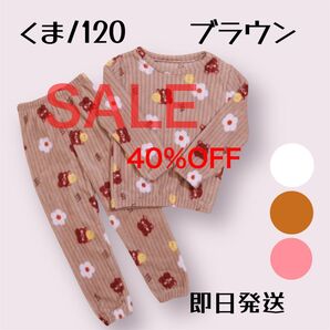パジャマ キッズ 120 くま柄 ブラウン 上下セット 男女兼用 子ども 春