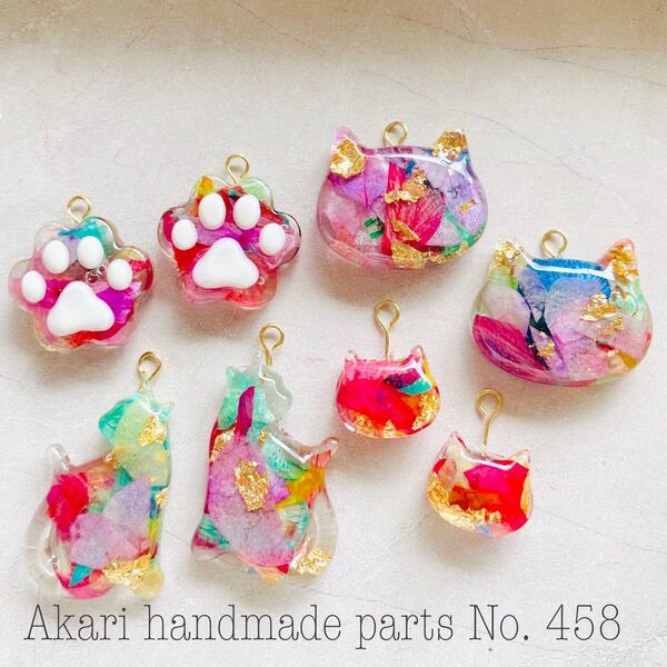 458.ハンドメイドオリジナルパーツレジンカボション押し花チャームパーツねこ
