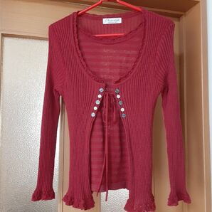 Cero FOR LADY'S アンサンブル風 ニットトップス ワインレッド