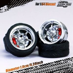 1/64ミニカー用ホイール・外径10mm アルミリム・ブレーキディスク付きホイール1台分 ホットウィール・トミカ等に NO40