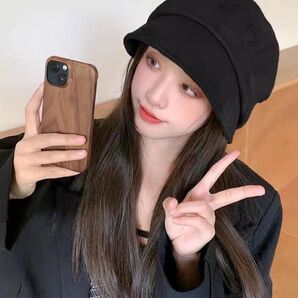 帽子レディース キャスケット 小顔 効果 紫外線対策 UVカット 日よけ帽子 耳あて 婦人帽子 防寒帽子 ベレー帽 ブラック