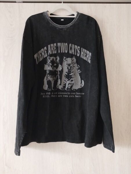 SHEIN★綿100% 長袖Tシャツ 黒 猫 サイズ感大きめ 古着