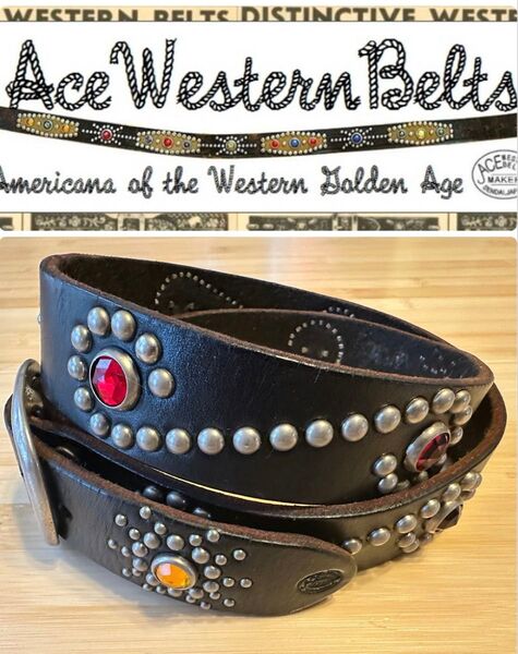 美品 ACE WESTERN シルバースタッズ × マルチカラーベルト 34インチ