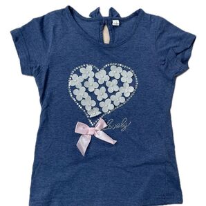 ネイビー ハート花柄 Tシャツ アジサイ柄 あじさい 紫陽花 130