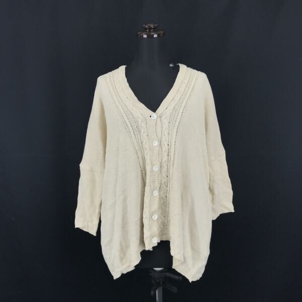 Made in Japan★Trousseau★麻30%混/半袖ニットカーディガン【38/レディースM/ベージュ】◆BG547