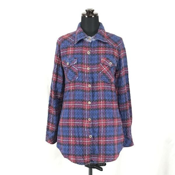 オーシャンパシフィック★長袖コットンシャツ【women’s size -M/青×赤/blue×red/チェック柄】ocean pacific/Tops/Shirts◆BG940