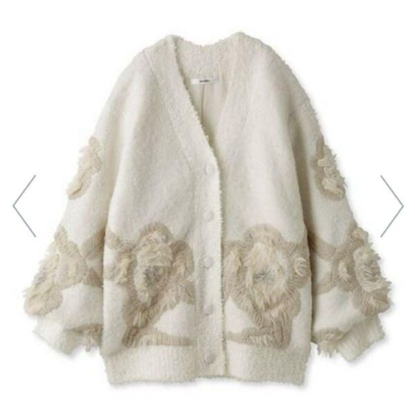 snidel カーディガン ニット 花モチーフ オフホワイト ファンシージャガードジャケット