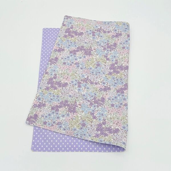 ランチョンマット ハンドメイド 花柄B ラベンダー スプレーフラワー パープル ドット 裏地付き 女の子 30×40 水玉 両面