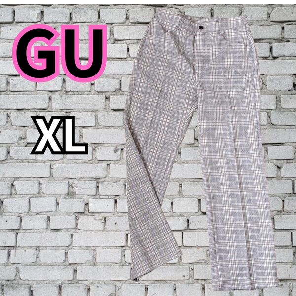 GU ジーユー カジュアルパンツ チェック柄 ベージュ センタープレス レディース