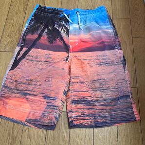 ハーフパンツ 水着 海パン ヤシの木 夕焼け柄