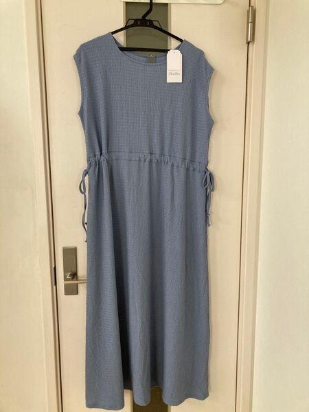 Denifitsワンピース くすみブルー レディース Lサイズ未使用新品タグ付きウエストヒモベルト