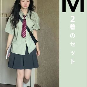 セットアップ レディース カジュアル 2点セット M 半袖シャツ プリーツスカート プレッピー 小 韓国 おしゃれ デート
