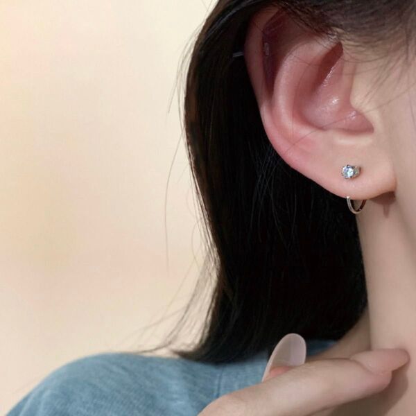 一石 CZダイヤ キャッチレス リング ピアス*シルバー*
