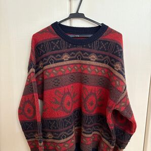 古着 ウール混ニット グランジ レッド系