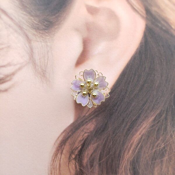 No.m50 輝きの花 桜 パープル ピアス イヤリング