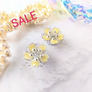 No.m51 輝きの花 桜 イエロー ピアス イヤリング