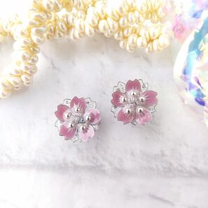 No.m51 輝きの花 パープルピンク ピアス イヤリング