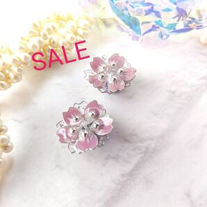 No.m51 輝きの花 パープルピンク ピアス イヤリング