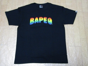 A BATHING APE アベイシングエイプ BAPE レインボー プリント Tシャツ 黒【XL】USED品 クリーニング済み