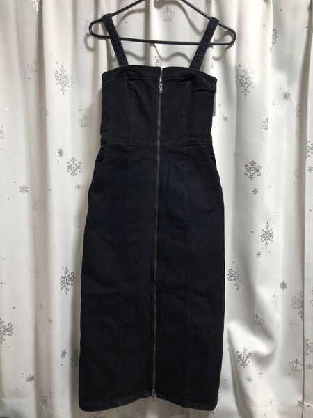 【新品】GU ブラック デニム フロントジップ ワンピース S