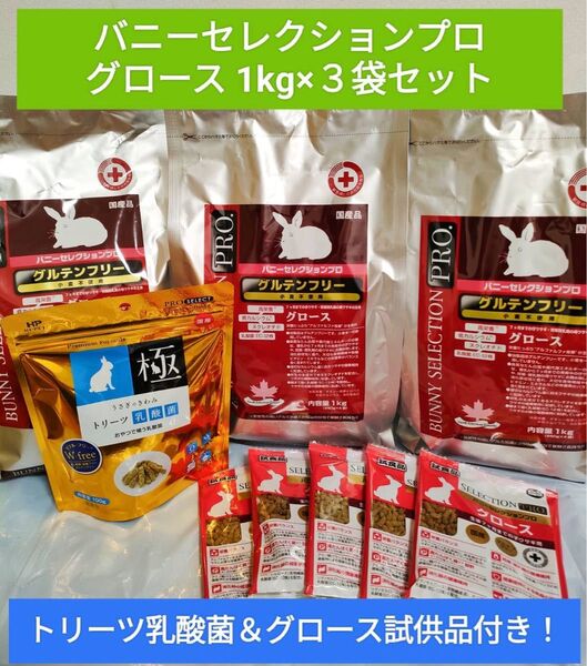 バニーセレクションプロ グロース1kg×3袋セット ハイペット トリーツ乳酸菌1袋&グロース試供品付き♪