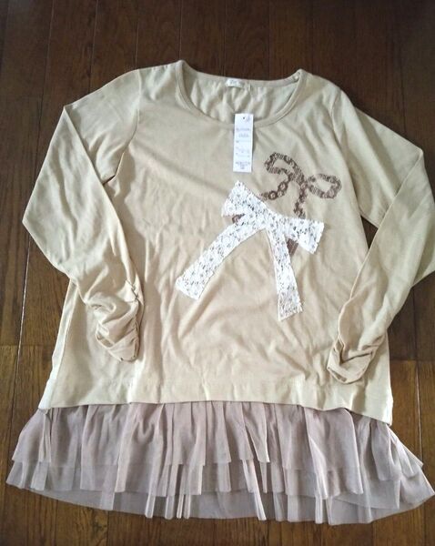 【新品】 レディース長袖Tシャツ トップス デザインTシャツ チュニック ロンT チュールレース