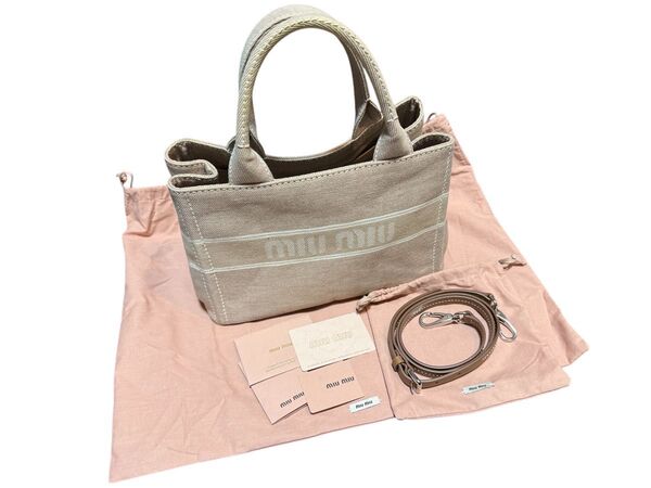 ミュウミュウ miumiu キャンバス トートバッグ ハンドバッグ ベージュ バッグ